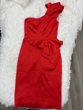 Karen Millen Red One-Shoulder Peplum Cocktail Dress